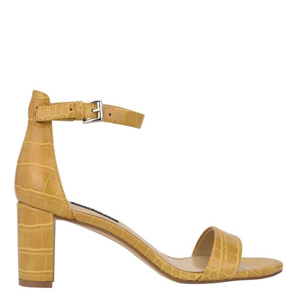 Nine West Pruce Ankle Strap Block Heel Yellow Heeled Sandals | Ireland 18W12-0D70